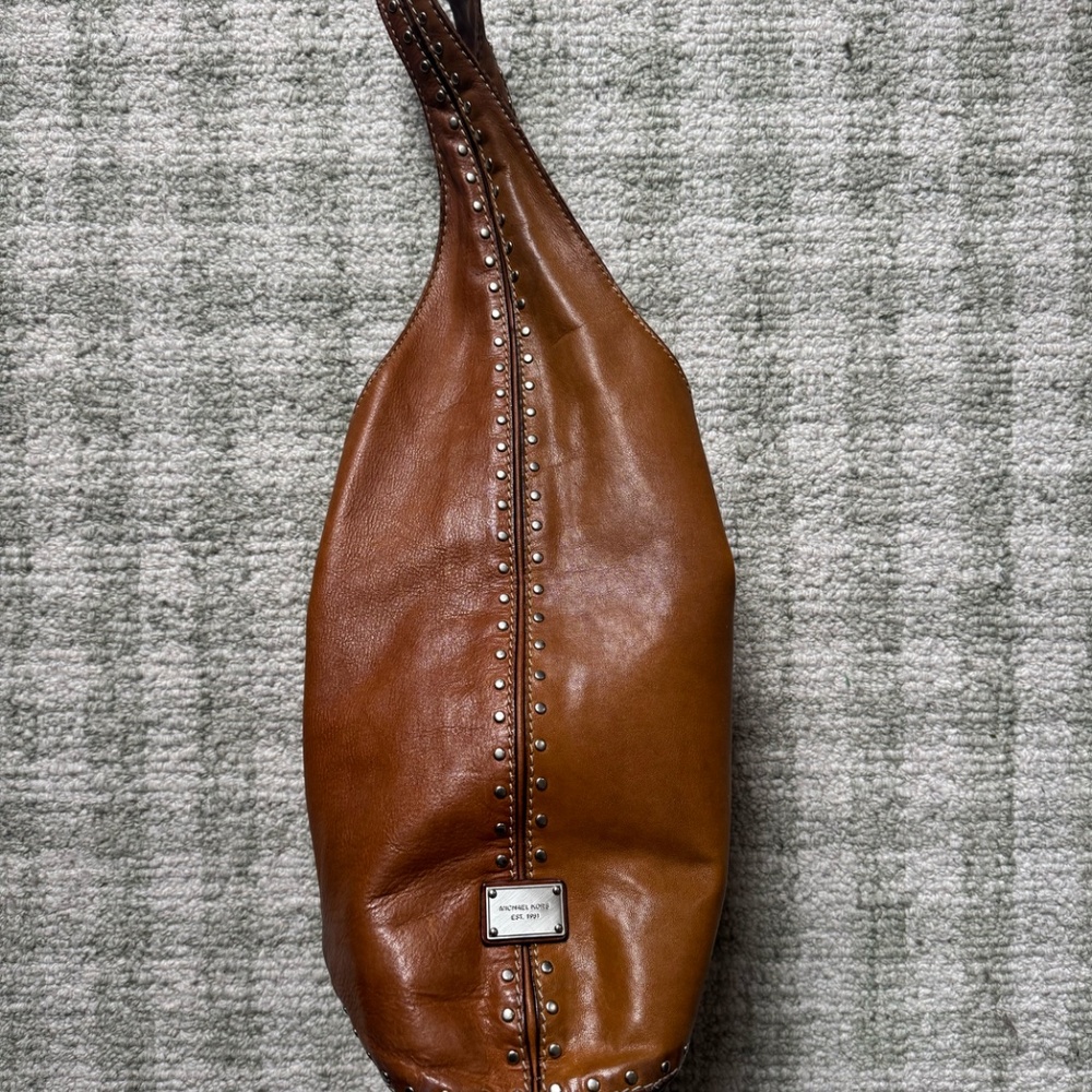 Michael Kors Brown Studded Leather Vintage HOBO Satchel Bag - Picture 3 of 7